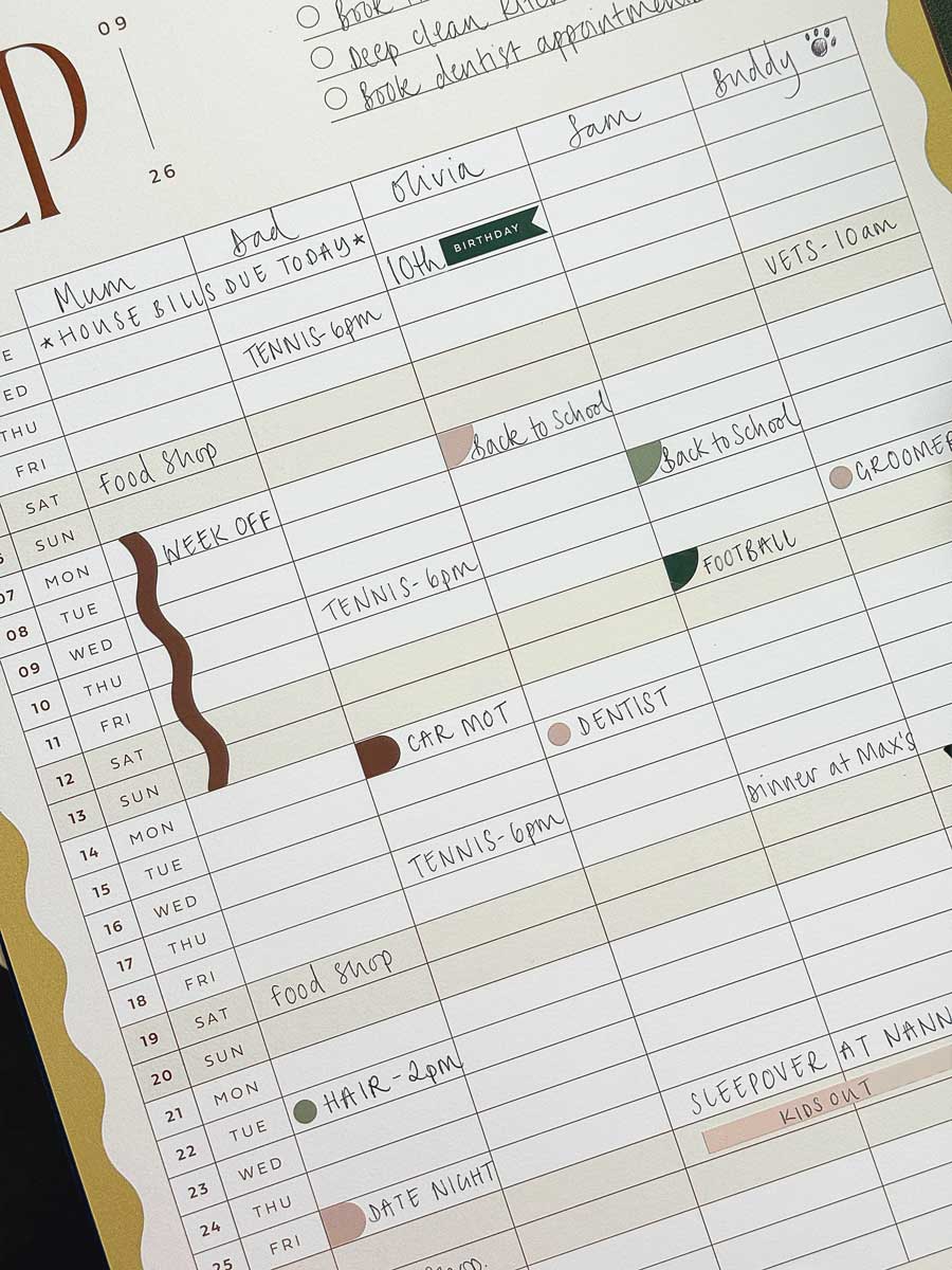 2026 A3 Family Wall Calendar: 5 Column Planner