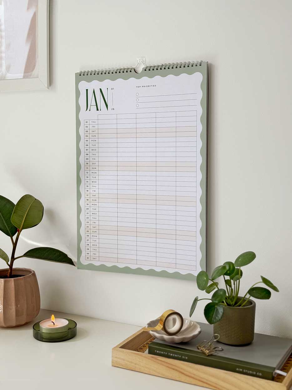 2026 A3 Family Wall Calendar: 5 Column Planner
